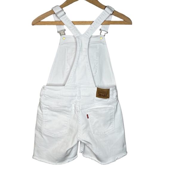Levi's Girls Denim Shortalls White Size 12 Cutoffs Frayed Hem Adjustable Straps - Picture 4 of 12